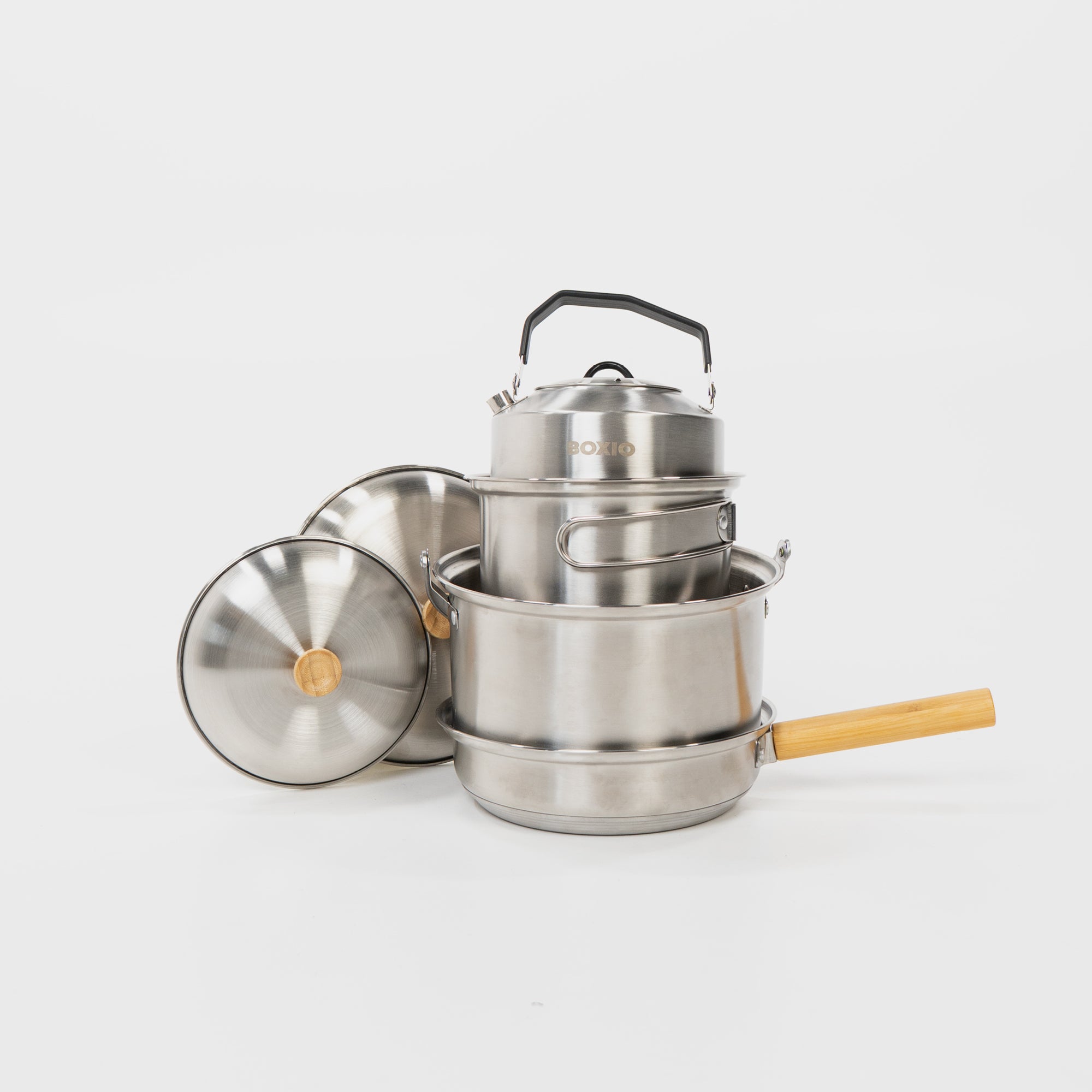 Set di pentole in acciaio inox/alluminio di alta qualità da 8 pezzi (4 pentole e Set di pentole in acciaio inox/alluminio di alta qualità da 8 pezzi (4 pentole e