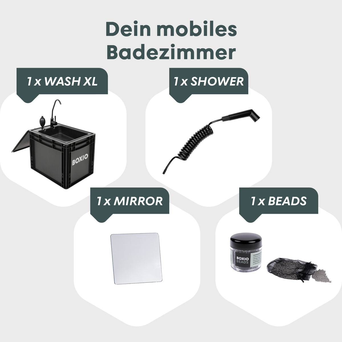 BOXIO WASH XL PLUS I Lavabo da campeggio portatile XL con doccetta
