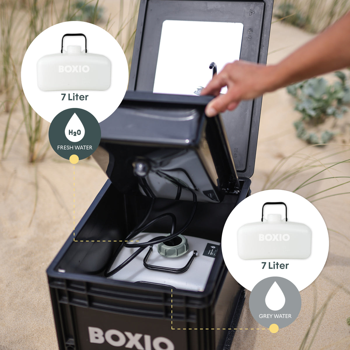 BOXIO WASH XL PLUS I Lavabo da campeggio portatile XL con doccetta